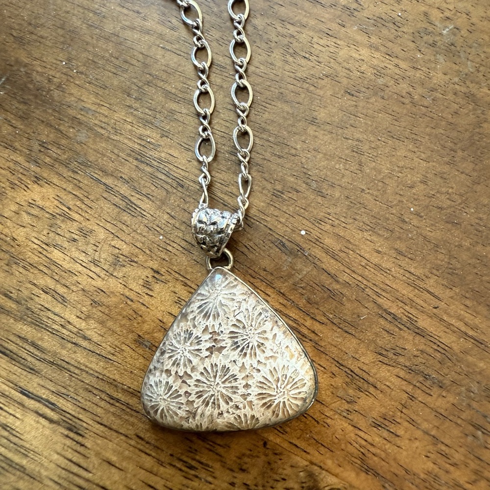 Elegant Fossil Coral Sterling Silver Pendant Necklace